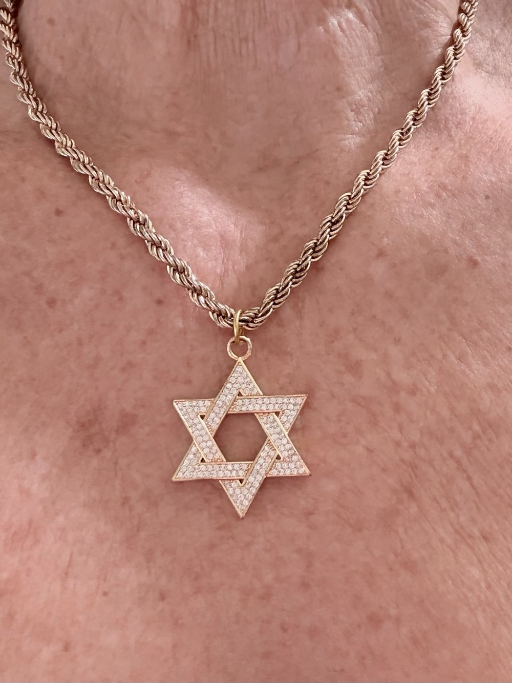 Gold Star of David Pendant Necklace with Crystal Accents